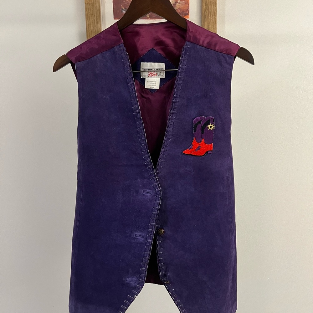 Purple Suede Vest with Embroidered Detail